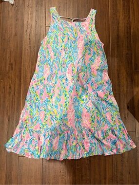 Lilly Pulitzer Pink Tropical Leaf Print A-Line Dress